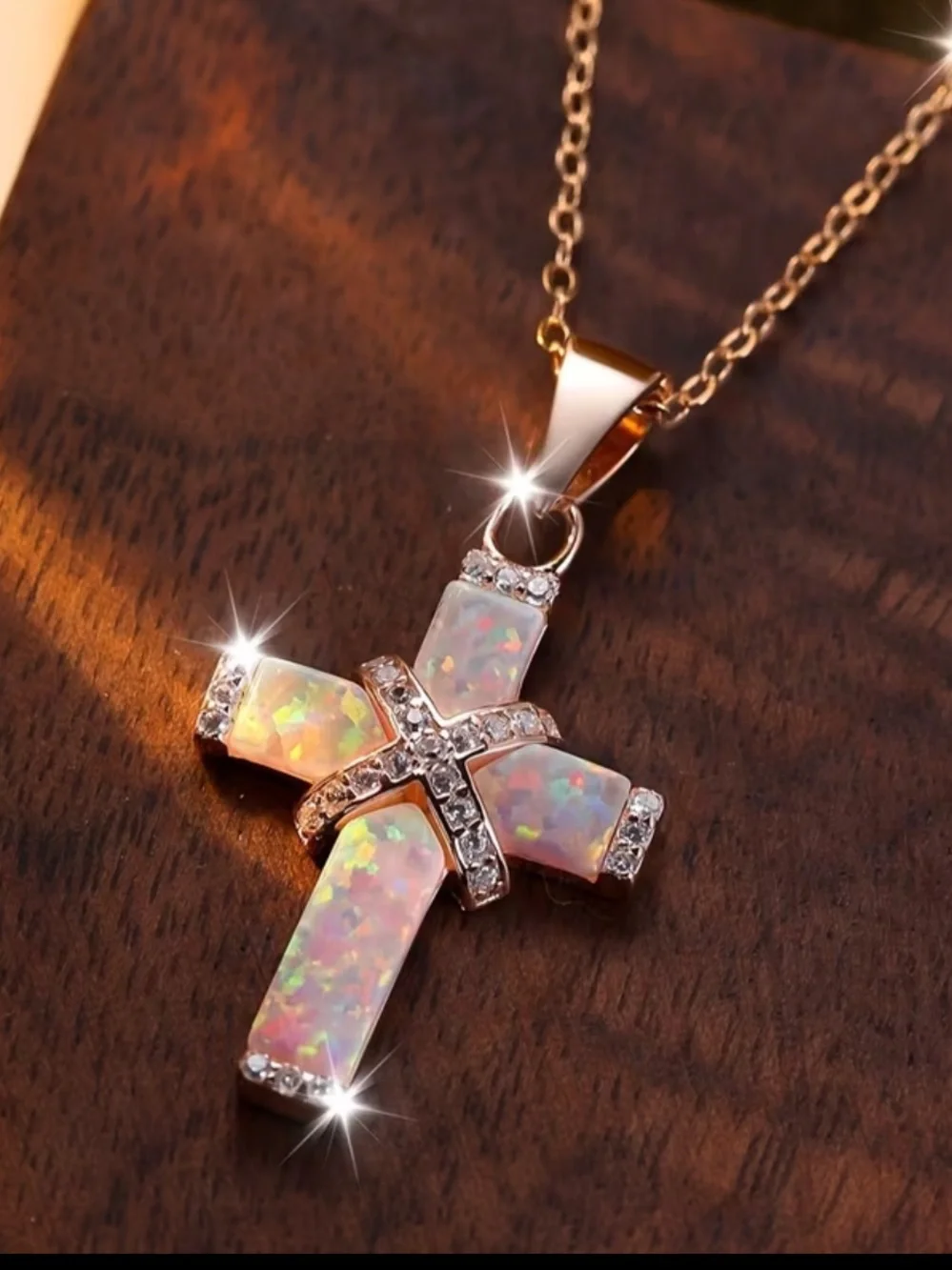 Opal Cross Pendant Necklace in Rose Gold - Women's Jewelry